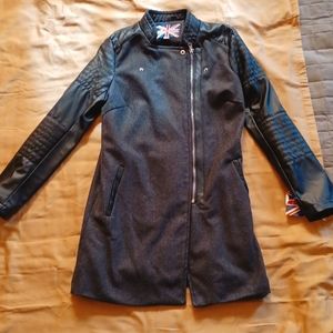 Size small Miss London coat in black with fuax leather arms